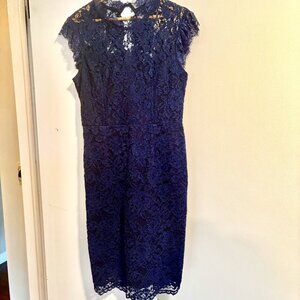 Liza Luxe Navy Floral Lace midi sheath dress SZ: LArge
